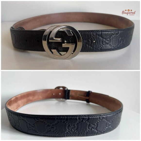 Authentic Gucci Black Guccissima Leather Silver Interlocking G Buckle Belt 95/38 - Picture 6 of 13